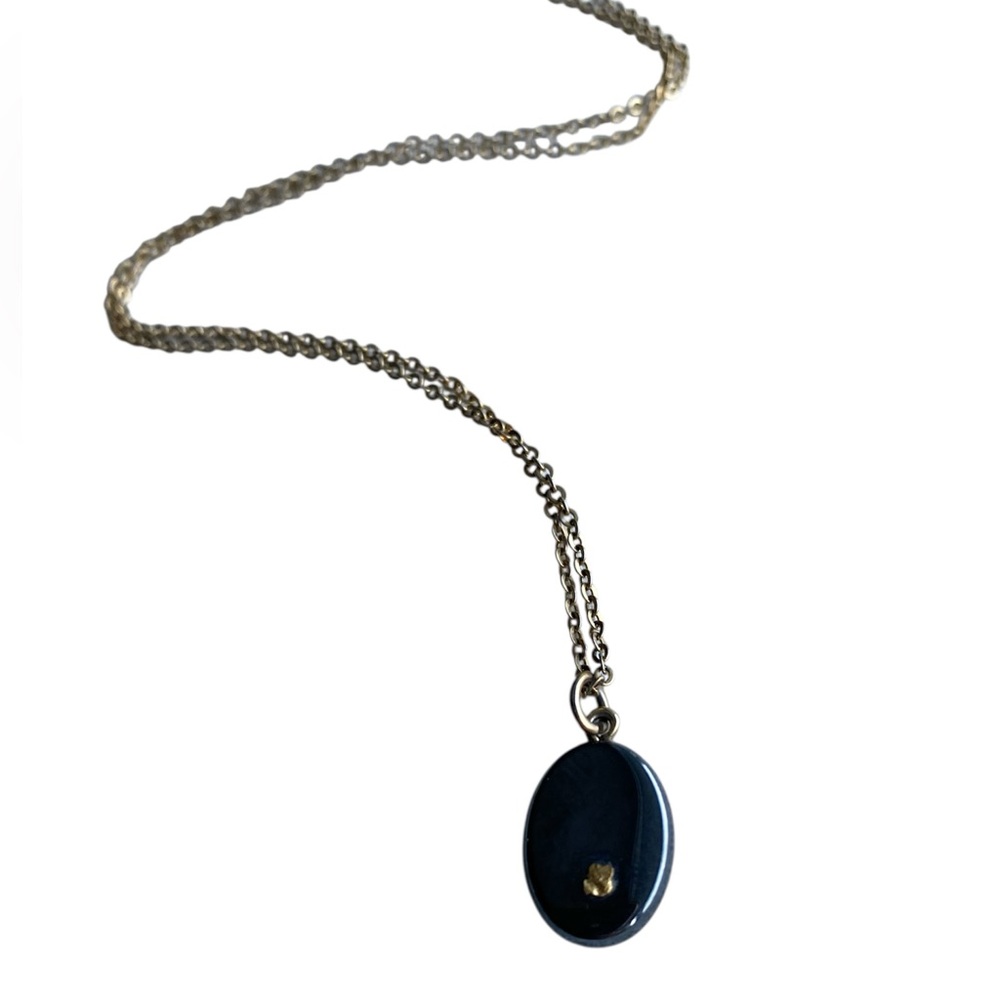 Black Onyx Oval Pendant Necklace with Gold Accent